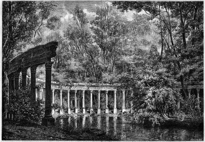 Korinthisk søjlegang omkring det ovale bassin i Parc de Monceau, Paris af French School