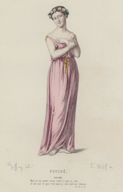 Corneille, Psyche, Act III, Sc III (farvet gravering) af French School