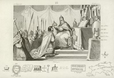 Coronation of Charlemagne as Holy Roman Emperor, Rome, 800  af French School