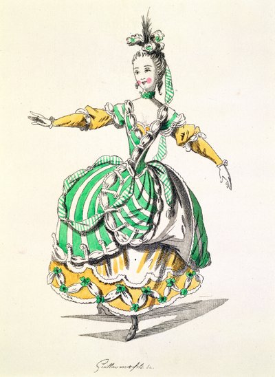 Kostumedesign til Phrygienne, i Dardanus, en libretto af Leclerc de Labruere, komponeret af Jean-Philippe Rameau (1683-1764) faksimile af A. Guillaumot Fils (farvestik) af French School