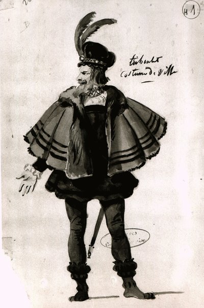 Kostumedesign til Triboulet, i Le Roi samuse (1832) af Victor Hugo (1802-85), 1832 (pen og blæk på papir) af French School