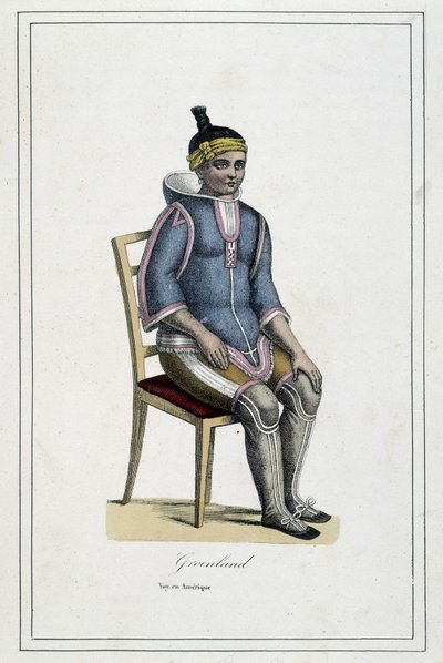 Costume du Greenland -i ““Album of travels, the peoples of the earth”” af Abbé Paul Jouhanneaud, Librairie des Bons Livres, Limoges af French School