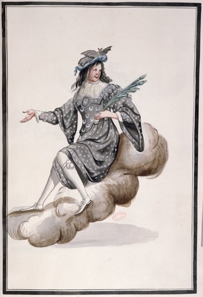 Kostume til Nat for Ballet de la Nuit af Jean-Baptiste Lully (1632-87) danset af Louis XIV, 23. februar 1653 (wc på papir) af French School
