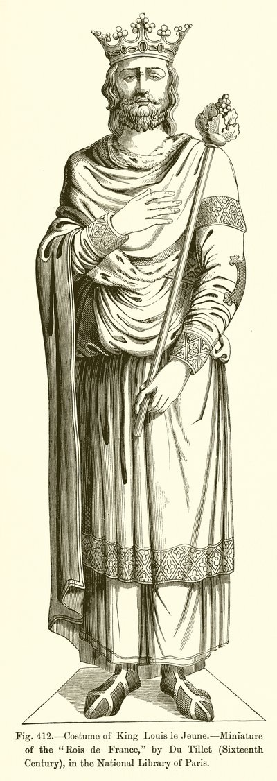 Kostume af kong Louis le Jeune,-Miniatur af Rois de France, af Du Tillet, sekstende århundrede, i Nationalbiblioteket i Paris af French School