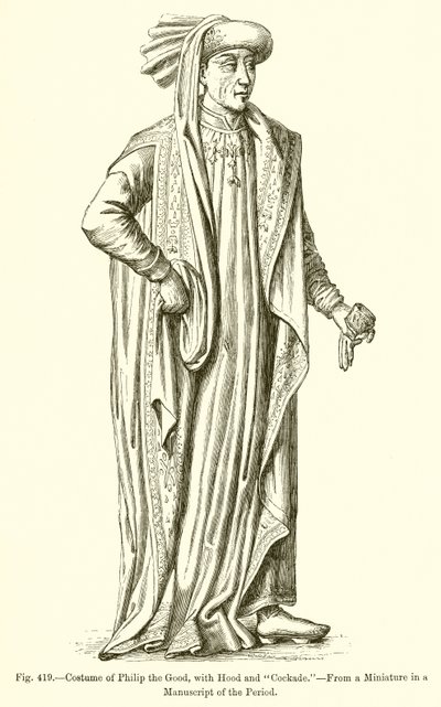 Kostume af Philip den Gode, med hætte og cockade. af French School
