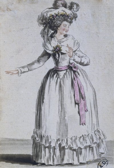 Kostume af en skuespillerinde (farvegravering) af French School