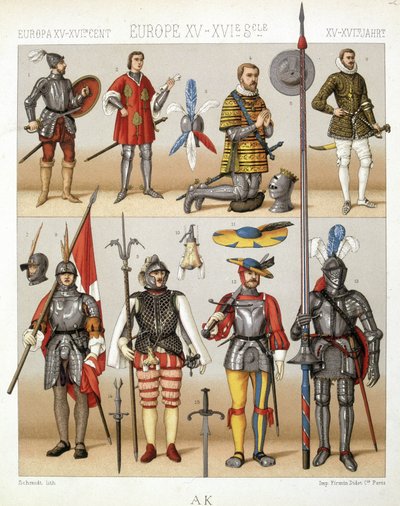 Middelalderens dragter og rustninger - i "Den historiske dragt" af Racinet af French School