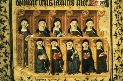 Cott Dom A XVII f.74v Nonner i en korbås, fra Henrik VI