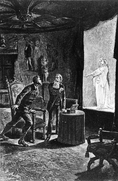 Grev Franz de Telek tror, han ser sin tidligere elsker La Stilla, illustration til The Carpathian Castle af Jules Verne, udgivet af Hetzel, 1892 af French School