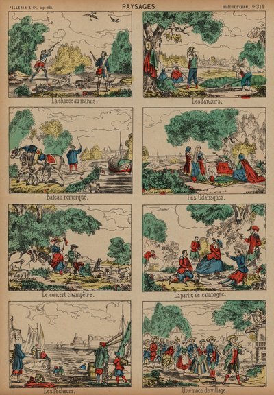 Landskabsscener (farvegravering) af French School