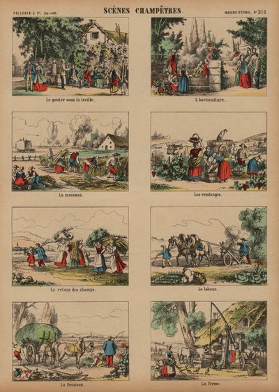 Landskabsscener (farvegravering) af French School