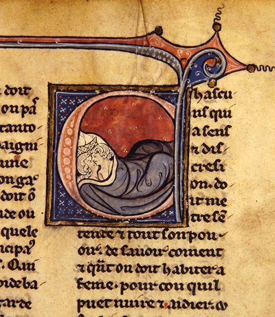 Par omfavner i sengen (vellum) af French School