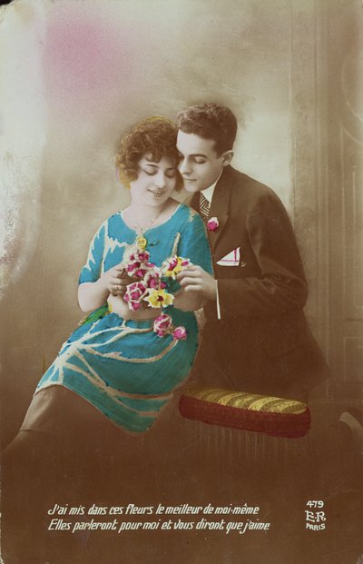 Par med blomster, 1910-20 af French School