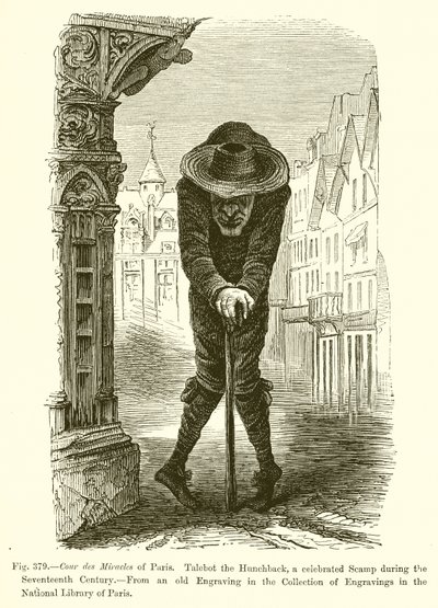Cour des Miracles i Paris. Talebot the Hunchback, en berømt scamp i det syttende århundrede af French School