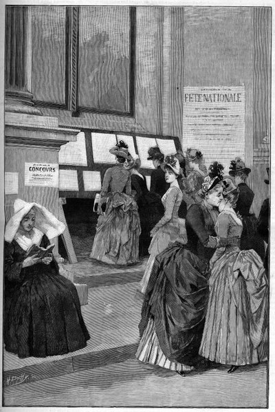 Cour des Tuileries: Resultaterne af optagelsesprøverne på Hotel de Ville de Paris for unge piger i 1887. af French School