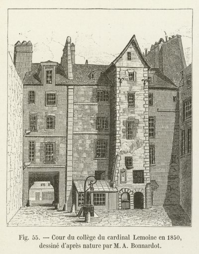 Gården til Cardinal Lemoines kollegium i 1850, hentet fra naturen af ​​MA Bonnardot af French School