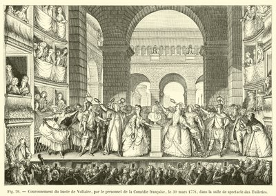 Kroning af Voltaires buste, af personalet i Comedie francaise, den 30. marts 1778 i forestillingssalen i Tuilerierne af French School