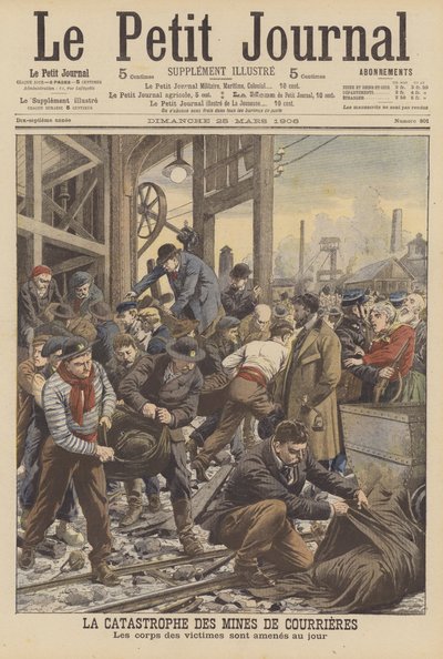 Courrieres minekatastrofe, Frankrig (farve litho) af French School