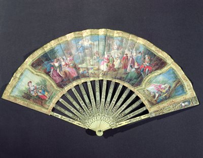 Court Fan, fransk, 1700-tallet (elfenben og wc på papir) af French School