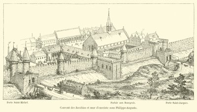 Jacobinernes kloster og indhegningsmur under Philippe-Auguste af French School