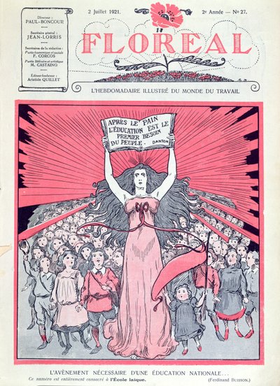 Forside af magasinet Floreal, der fejrer 40-års jubilæet for Ecoles Laiques i Frankrig, 2. juli 1921 af French School