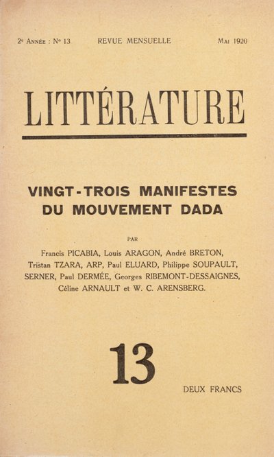 Forside af litterære månedlige litterære magasin viet til Dada-bevægelsen, maj 1920 af French School