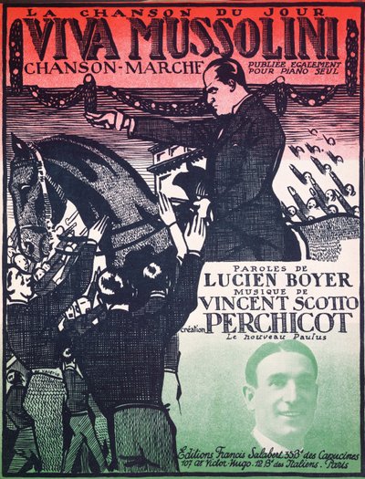 Omslag til partiturarket til Viva Mussolini af Vincent Scotto (1876-1952) og Lucien Boyer, 1920