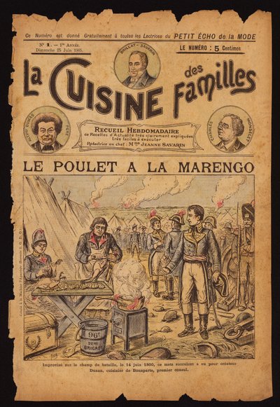 Skabelse af kylling Marengo (farvet gravering) af French School