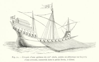 Skitse af en kabyss fra det 16. århundrede, tempera-maleri på døren til et skab, bevaret i Doria-paladset, i Genova (gravering) af French School