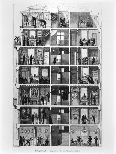 Tværsnit af en parisisk bygning, illustration fra Le Magasin Pittoresque, 1883 af French School