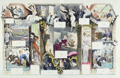 Tværsnit af et parisisk hus, illustration fra La Vie Parisienne, ca. 1875 (farvestik) af French School