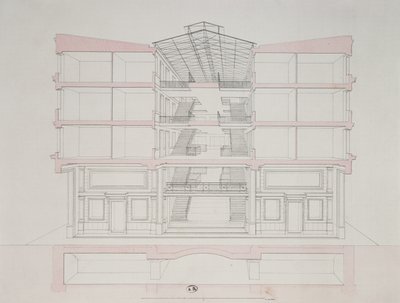 Tværsnit af et hus i Napoleons boligbyggeri, 58 rue Rochechouart, Paris, 1849 af French School