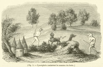 Cynocephales kæmper mod skovmonstre (gravering) af French School
