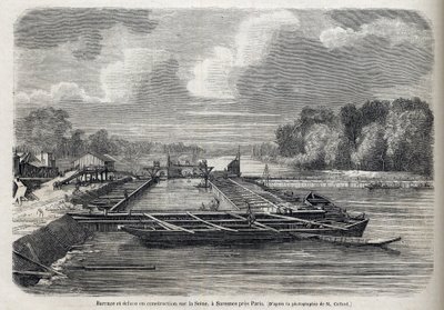Dæmning brød ud på Seinen i SURESNES i 1866 - Gravering - Le Monde Illustré 1866 af French School