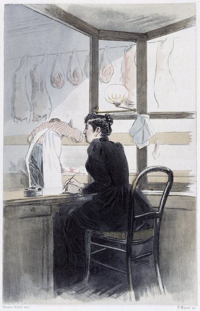 Kasserer (hos slagteren) - i "" Kvinden i Paris"" af Pierre Vidal af French School