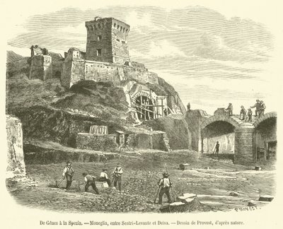 De Genes i La Spezia, Moneglia, mellem Sestri-Levante og Deiva (gravering) af French School