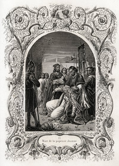 Papesse Jeannes død (pontifikat fra 855 til 858). Stik til illustration af Histoire des popes af Maurice Lachatre (1814-1900), librairie du progres, Paris. af French School