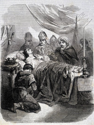 Saint Louis død i Palæstina i 1270 - i "" Histoire de France"" af L.-P. Anquetil af French School