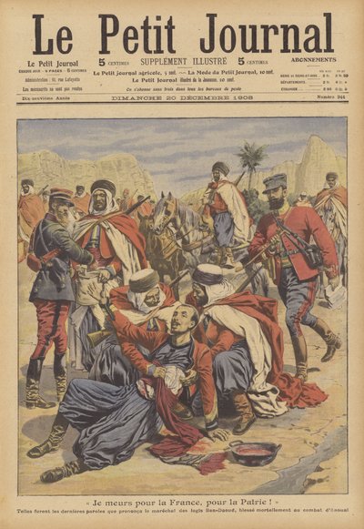 En fransk kolonisoldats død (farve litho) af French School