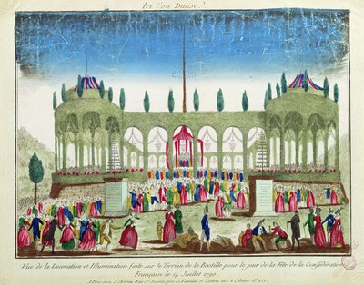 Udsmykning og belysning af Bastillen til Federationens Festival, 14. juli 1790 af French School