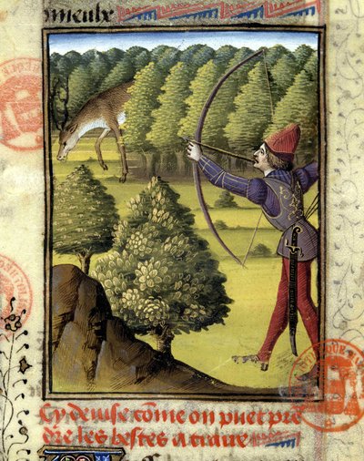 Hjortejagt - i "" Jagtbog af Gaston Phoebus, greve af Foix, Lord of Béarn"" af French School