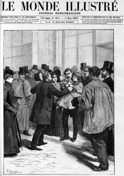 Demonstration til ære for general Boulanger på Clermont Ferrand station (Clermont-Ferrand), i "The Illustrious World" i 1888. af French School