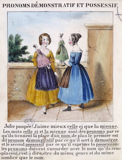 Demonstrative og besiddende pronominer (2 piger, der leger med dukker) - i "" La grammaire en images"" af French School