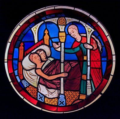 En skildring af en tjener kommer ind på Tobias og Sarahs værelse, ex Ste Chapelle, Bay E af French School