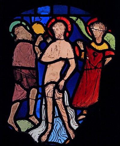 Viser dåben i Jordanfloden, ex Ste Chapelle af French School