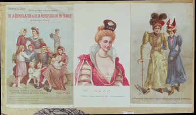 Affolkning og genbefolkning i Frankrig, hæfte af Arthur Le Creps mod malthusianisme, 1895 (farvestik) af French School