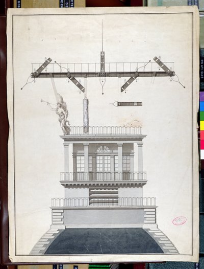 Design til en Chappe-telegrafstation til en af Louvres kupler, Paris, begyndelsen af det 19. århundrede (pen & blæk og wc på papir) af French School
