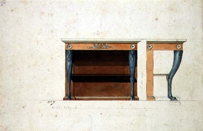 Design til et Directoire konsolbord, ca. 1795 (pen & blæk med akvarel på papir) af French School