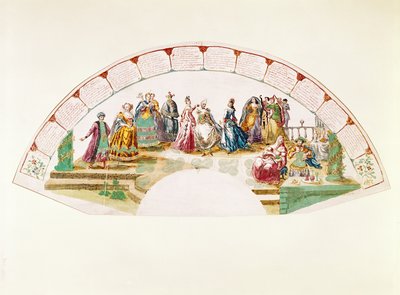 Design til en fan, der fejrer Dance and Carnival of Nations, 1733 af French School