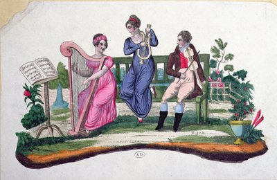 Design til en fan, der viser en udendørs koncert, ca. 1830 af French School